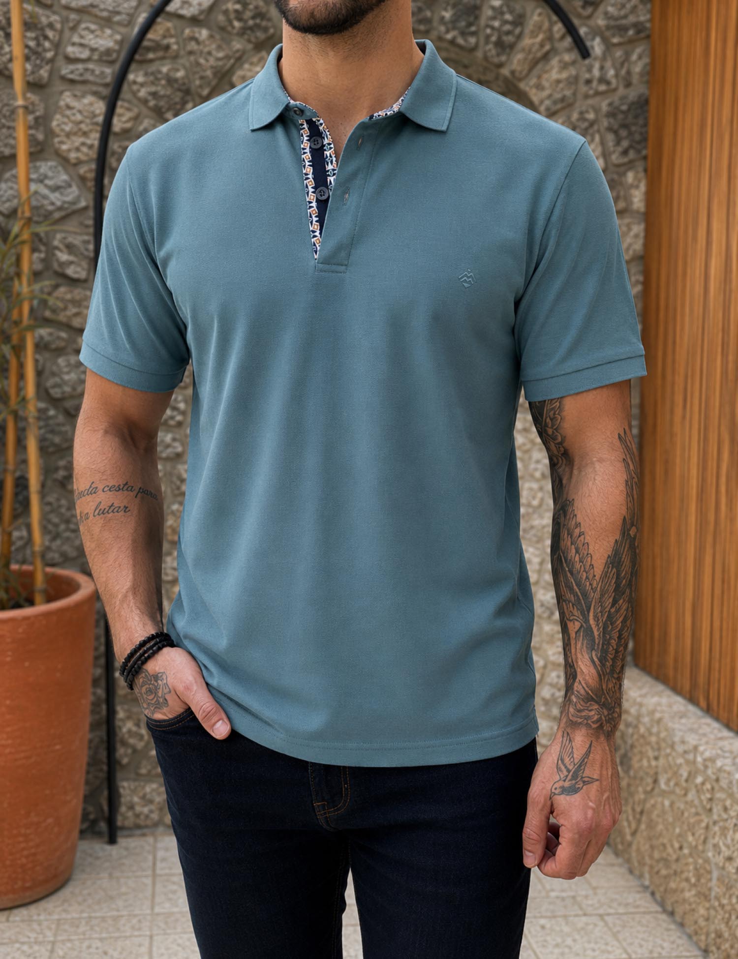 Origin ανδρική γαλάζια πικέ Polo μπλούζα Plus Size 262723G - Origin - 
